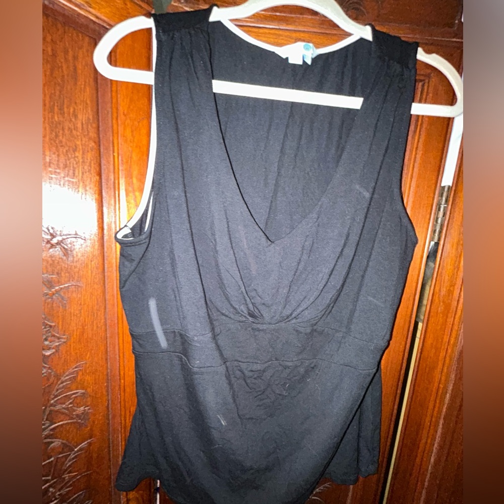 Boden Sleeveless Top Black, white trim US18, gathered Viscose Elastane washable